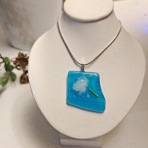 Bright colorful handmade fused glass pendant necklace One of a kind jewelry